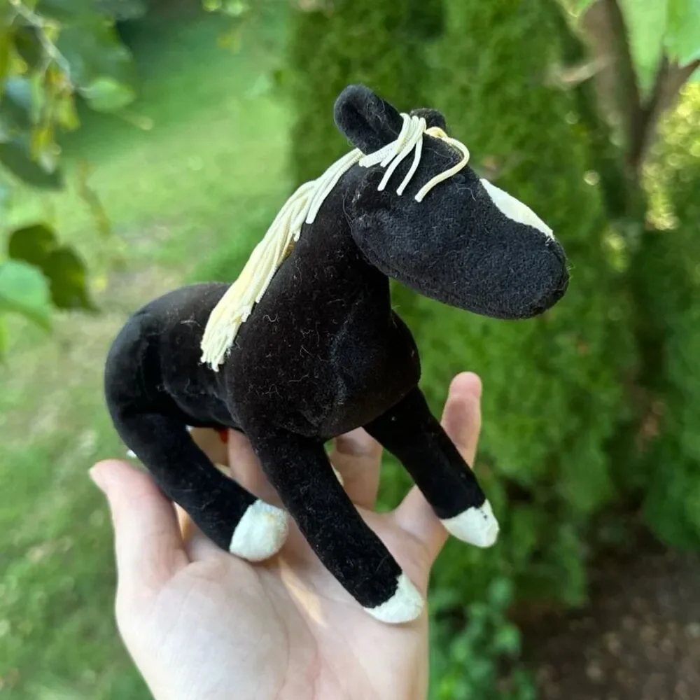 Manhattan Toy Co Prancing Ponies Vintage Black Horse Small Plush Stuffed Animal